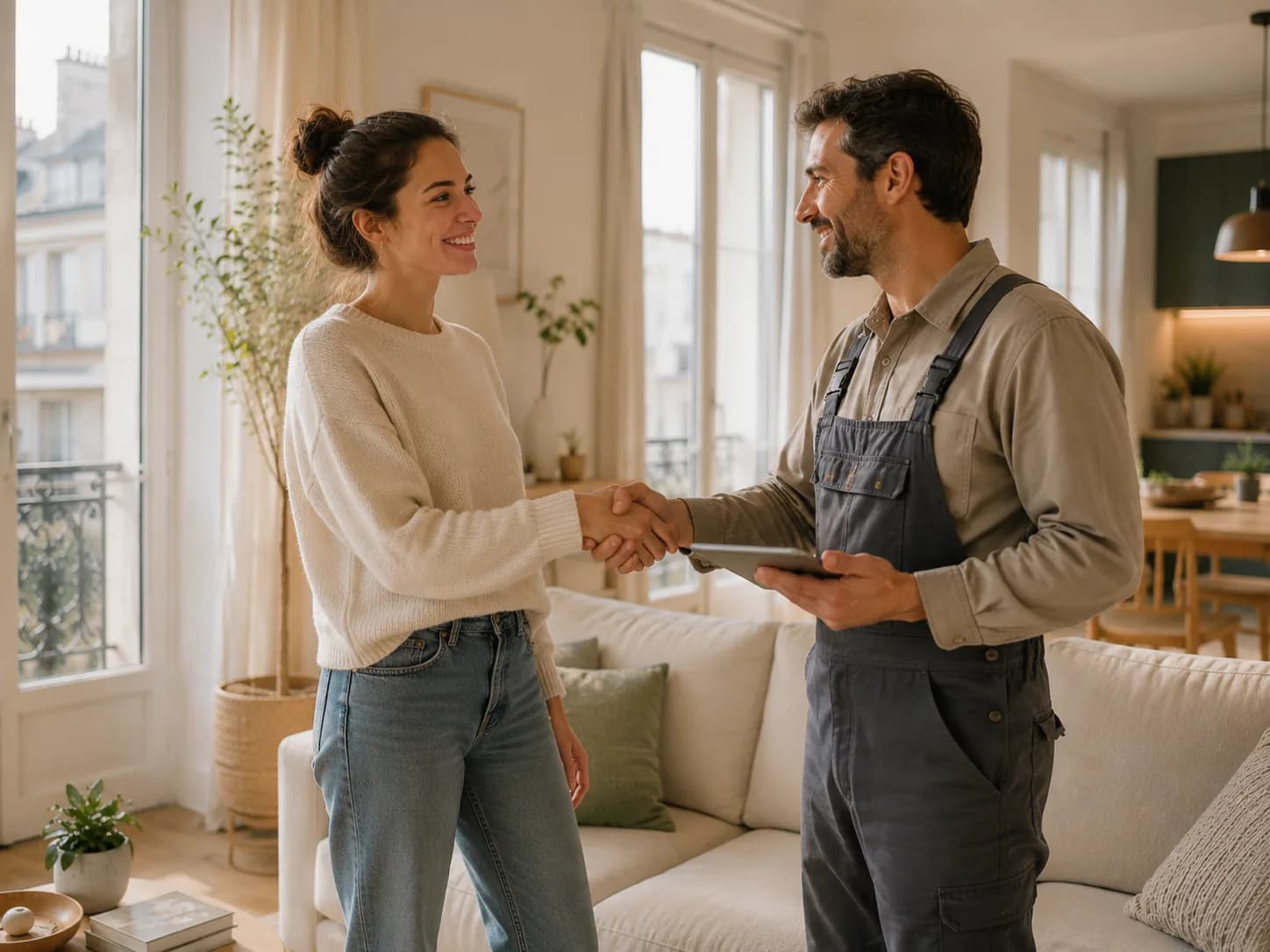 Cliente et professionnel se serrant la main à la fin d’une mission.